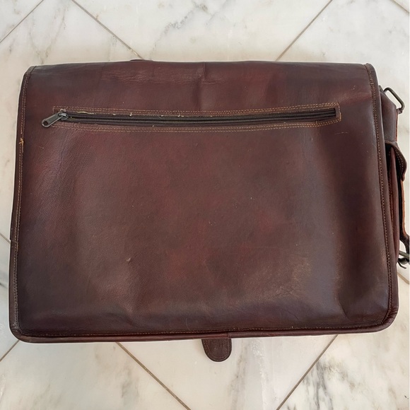 HLC Handmade brown leather multi pocket messenger bag satchel missing strap EUC - Picture 8 of 8
